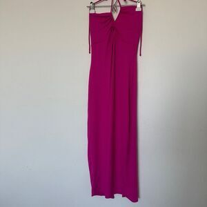 Rolla Coster Ribbed Knit Halter Maxi Dress Fuchsia Pink Size Large